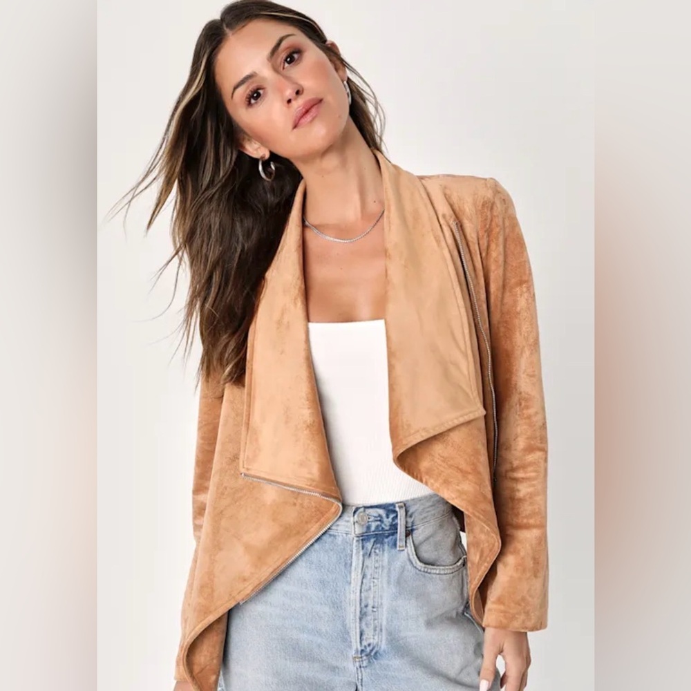 Lulus Wild At Heart Tan Vegan Suede Moto Jacket Brown - Size S